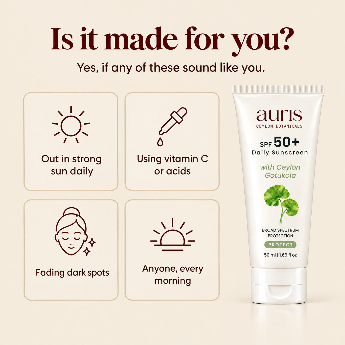 Auris SPF 50+ Daily Sunscreen: who it is made for