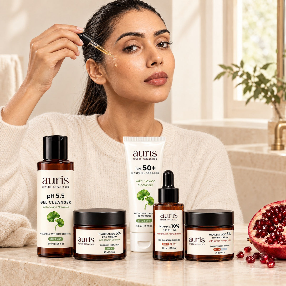 Auris Complete GLOW: the brand model using the routine