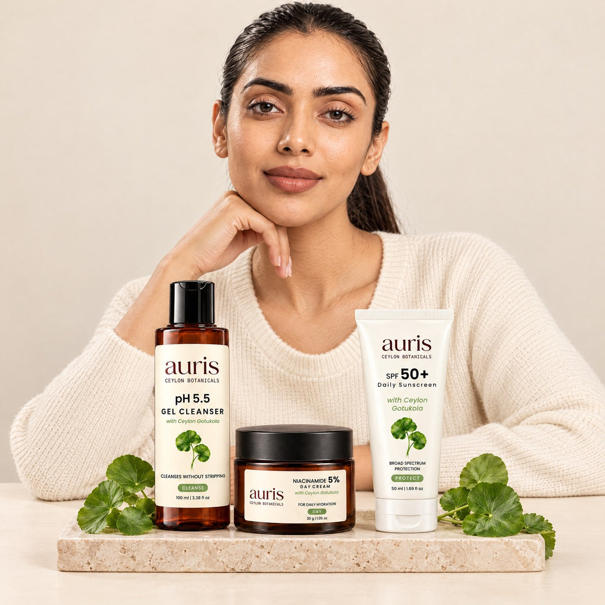 Auris Daily Essentials: the routine on a vanity
