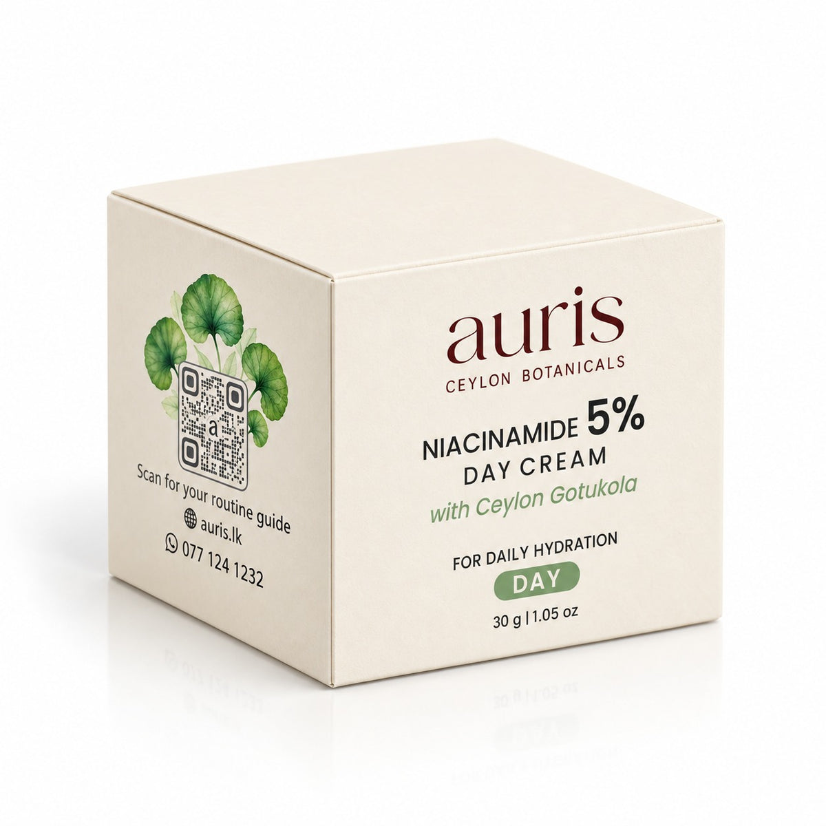 Auris Niacinamide 5% Day Cream with Ceylon Gotukola printed carton