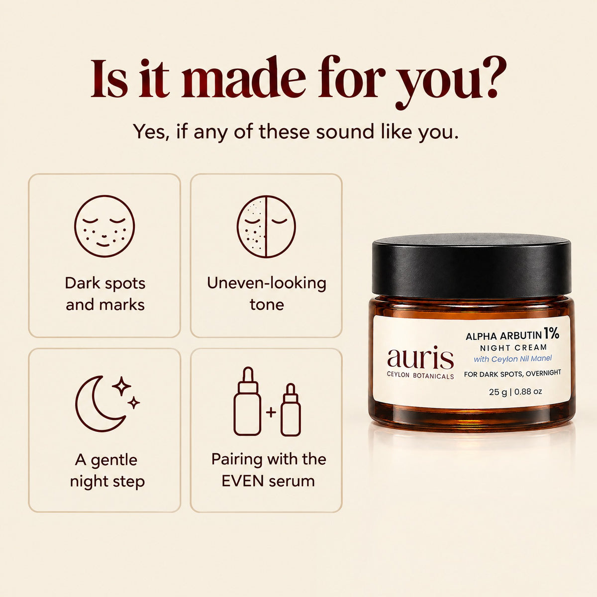 Auris EVEN Alpha Arbutin 1% Night Cream: who it is made for