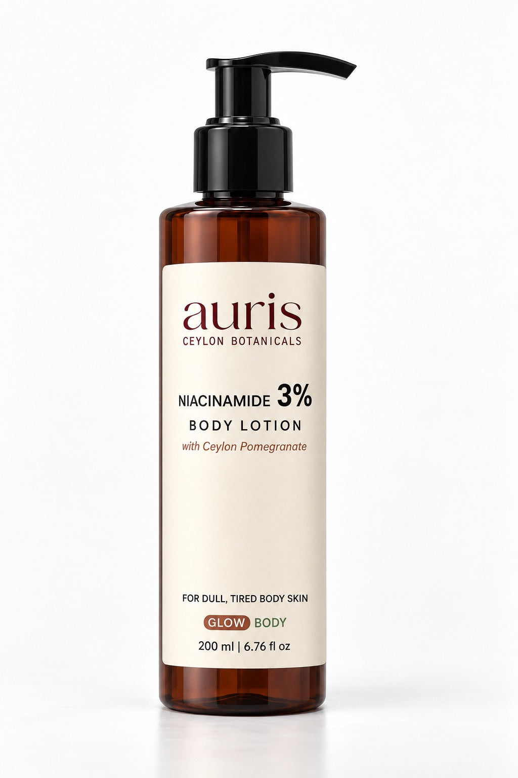 OLD (restored for review) — Auris GLOW Niacinamide 3% Body Lotion with Ceylon Pomegranate, 200 ml pump bottle
