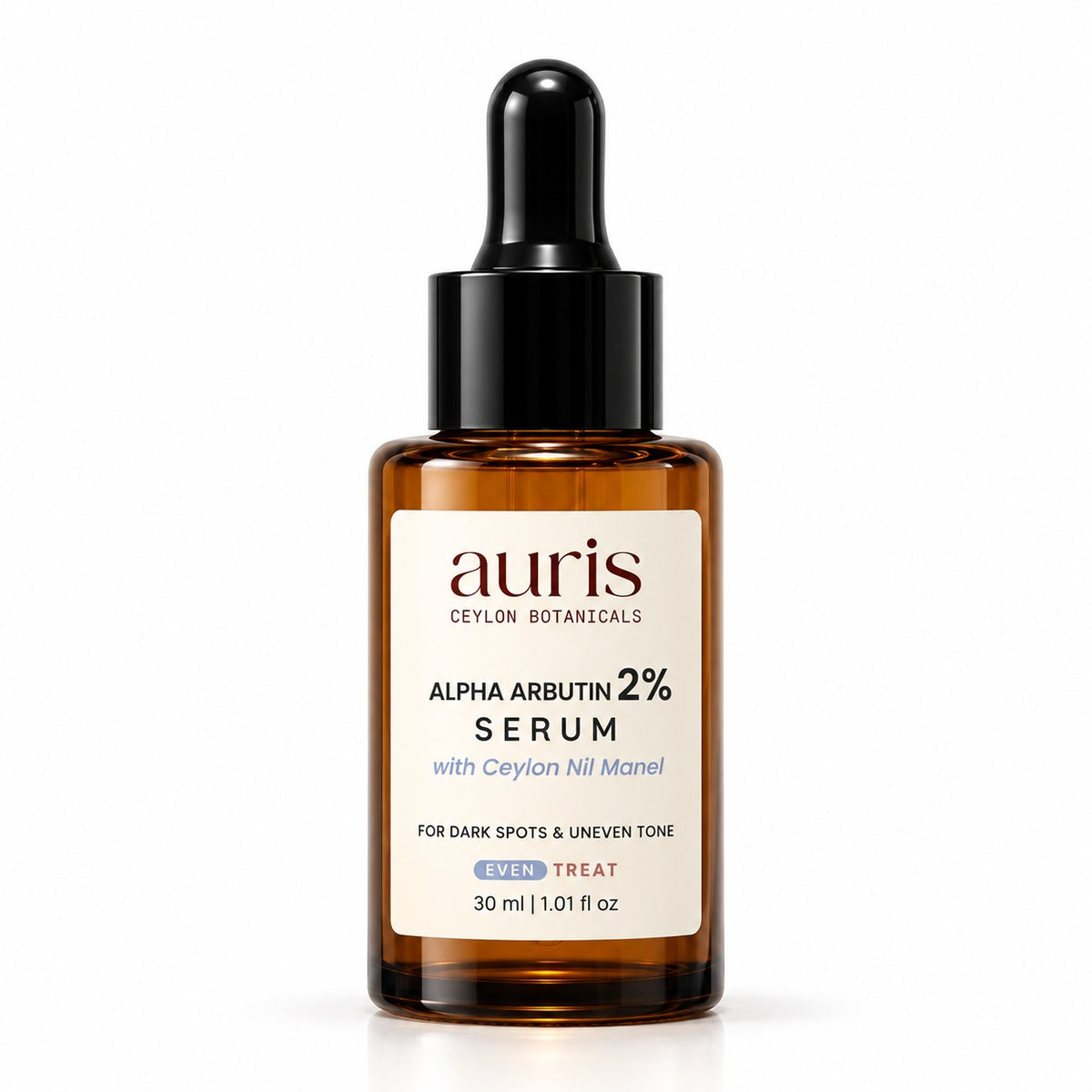 OLD (restored for review) — Auris EVEN Alpha Arbutin 2% Serum with Ceylon Nil Manel, 30 ml amber dropper bottle