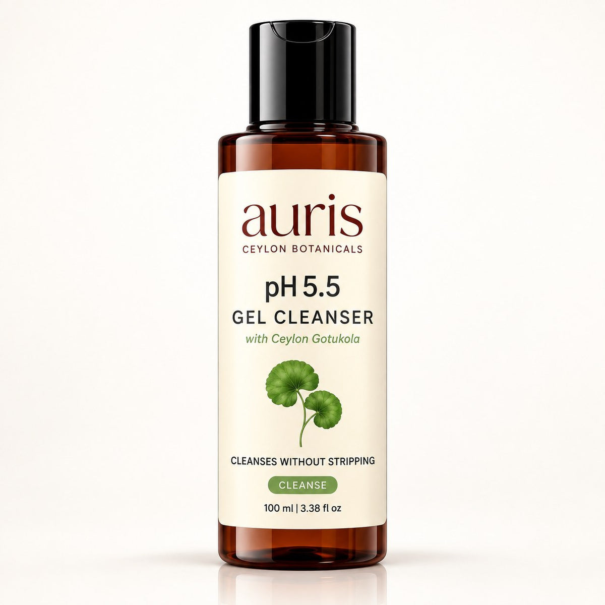 OLD (restored for review) — Auris pH 5.5 Gel Cleanser with Ceylon Gotukola, 100 ml amber bottle on a white background