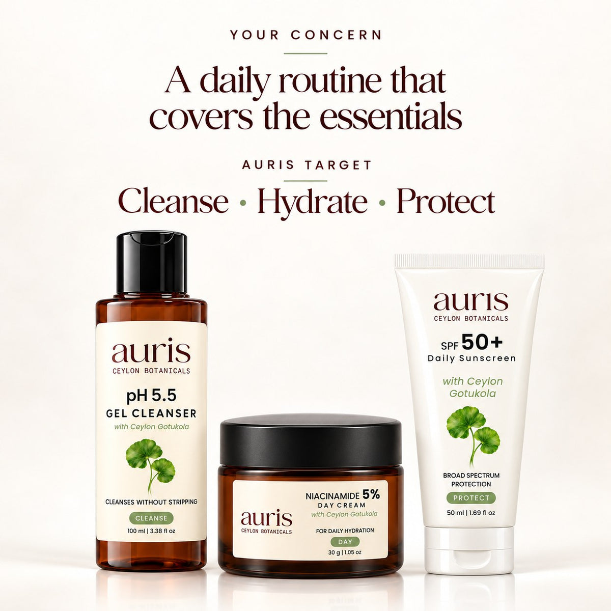 OLD (restored for review) — Auris Daily Essentials for an everyday foundation of cleansing, care and sun protection