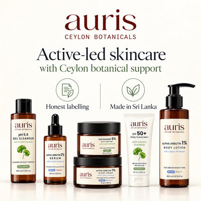 OLD (restored for review) — Auris EVEN Ritual, active-led skincare with Ceylon Nil Manel, made in Sri Lanka