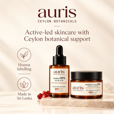 OLD (restored for review) — Auris GLOW Starter, active-led skincare with Ceylon Pomegranate, made in Sri Lanka